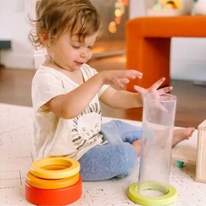 Lovevery Clear Tube With Wooden Stacking Rings The Explorer Play Kit Months 9-10